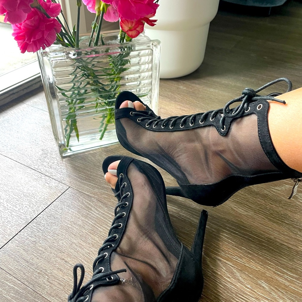 Black Mesh Booties / Heels